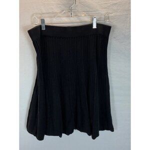 Cabi Vogue Ribbed Knit A Line Skirt Womens M Black Pleated Knee Length Stretch